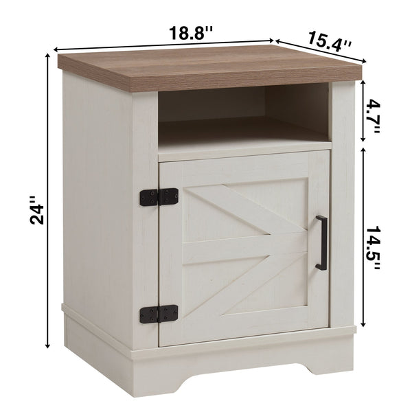 English Elm Farmhouse Rustic Nightstand with 2 Drawers and Open Shelf, Sturdy Wood-End Table for Bedroom Charm White+Oak 23.03 L x 20.79 W x 6.89 H W3151P264507
