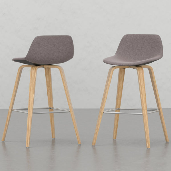 English Elm Harvard Mocha Bentwood Counter Bar Stools Set of 2 – Mid-Century Wood Frame, Chrome Footrest, Upholstery B2732P253614