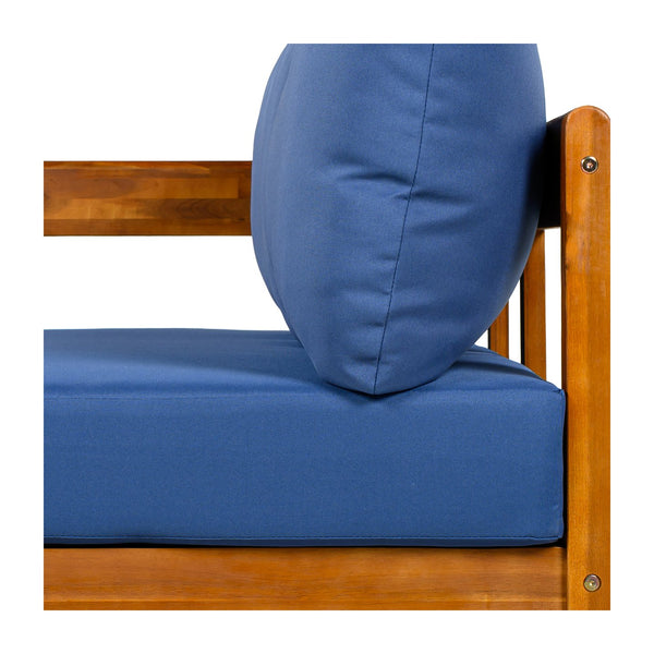 English Elm U_style Acacia Wood Outdoor L Shaped Corner Sofa Set with Arc Frame and Cushions Blue WY000481AAC
