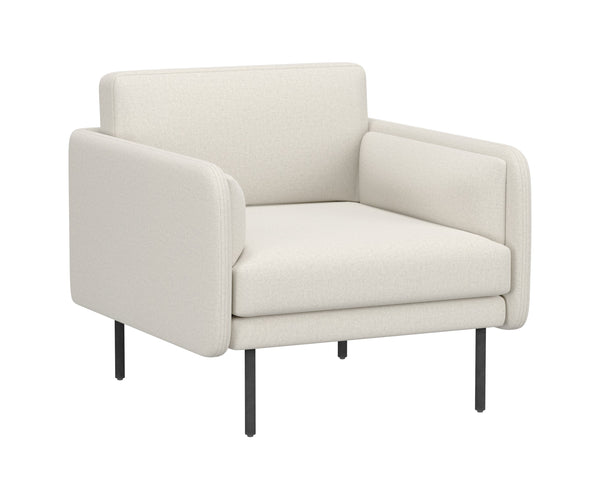 Sunpan Luella Armchair - Classic Mid-Century Design with Generously Cushioned Seating and Black Metal Legs Mina Ivory