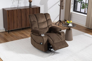English Elm Ultra Wide Velvet Swivel Lounge Chair with Massage Heating and Powered Lift Assist Brown W547P425984