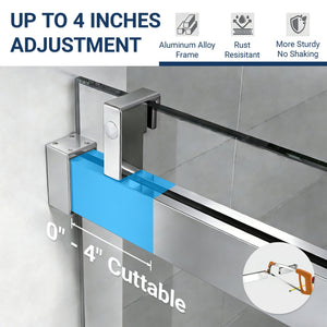 English Elm 56" Frameless Sliding Shower Door Tempered Glass Soft Close Matte Hardware Alcove Fit Chrome W1920P385327