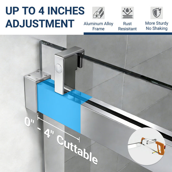 English Elm 56" Frameless Sliding Shower Door Tempered Glass Soft Close Matte Hardware Alcove Fit Chrome W1920P385327