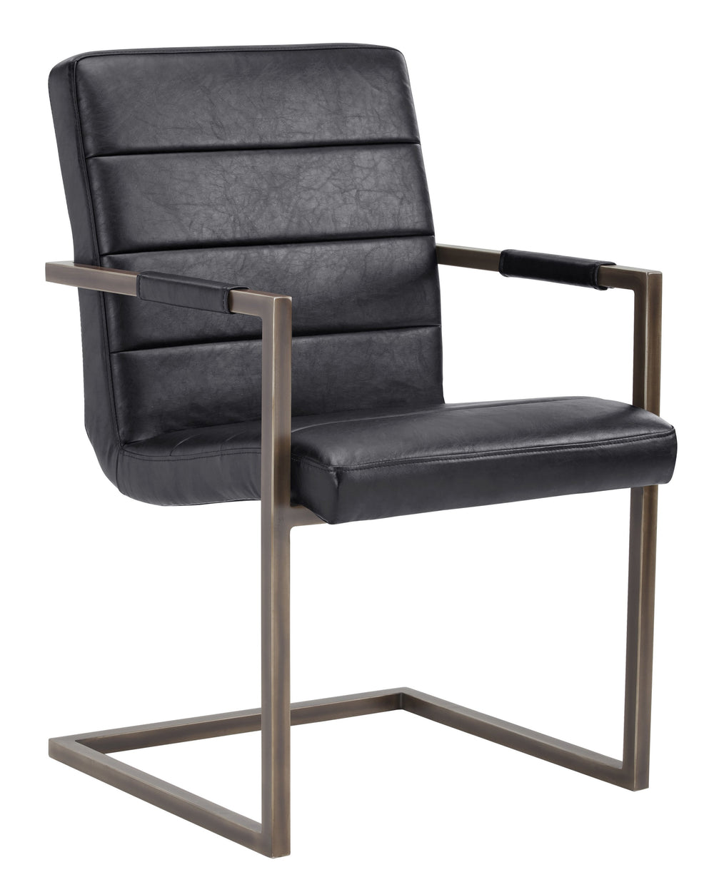 Sunpan Jafar Dining Armchair Set - Retro-Inspired Faux Leather Design with Rustic Bronze Steel Frame Vintage Black