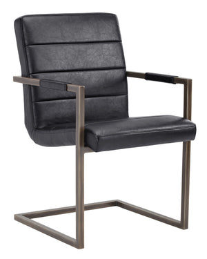 Sunpan Jafar Dining Armchair Set - Retro-Inspired Faux Leather Design with Rustic Bronze Steel Frame Vintage Black