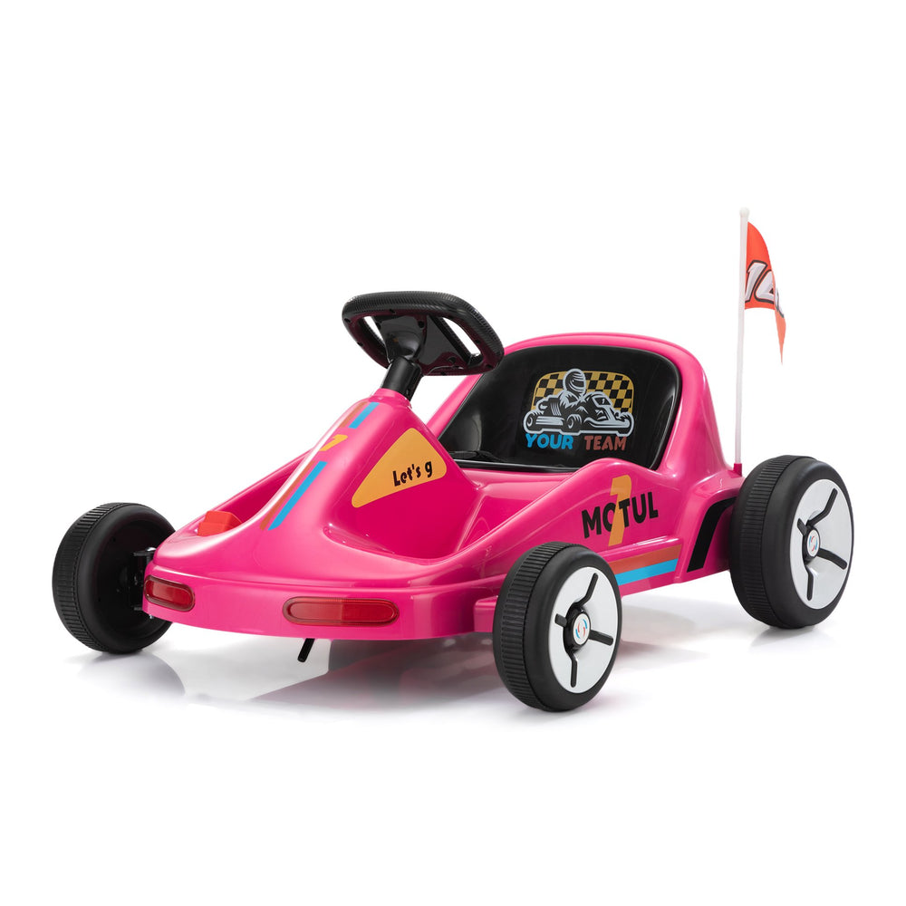 English Elm 12v Kids Electric Go Kart with Parental Remote Dual Motors Led Bluetooth Pedal Rose Red W2181P201029