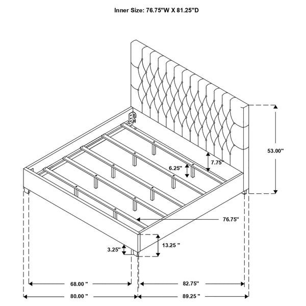 English Elm Copper Oatmeal Tufted Eastern King Panel Bed with Plush Upholstery, Timeless Cozy Design, 89" L B062S00665