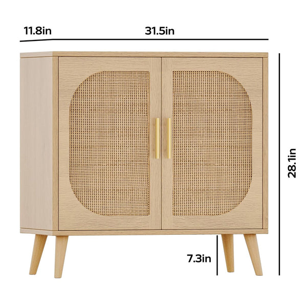 English Elm Buffet Cabinet Rattan Door Panels Solid Wood Feet Farmhouse Style Entryway Storage Natural W2386P207789
