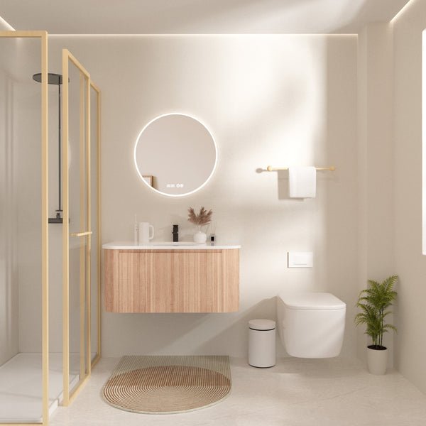 English Elm Arcora 36 Inch Wall Mounted Floating Bathroom Vanity With Curved Sink, Soft Close Drawer & Modern Design W3235P336190
