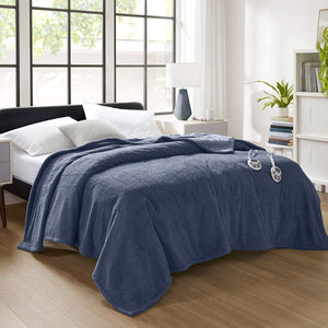 JLA Home Serta - Blanket Luxurious Heated Plush with 10 Heat Settings, Overheat Protection, Machine Washable, 5-Year Warranty Navy ST54-3578