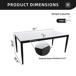 English Elm Outdoor Modern Patio Dining Table 35.5"x71" with Sintered Stone Top, Tapered Legs, Weatherproof Elegance Ember Black Frame,Greek White Marble-Inspired Sintered Stone W1886P272393