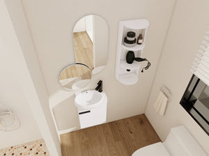 English Elm Soft Close Wall Mounted Bathroom Vanity with Ceramic Vessel Sink and Storage Rack W999S00487