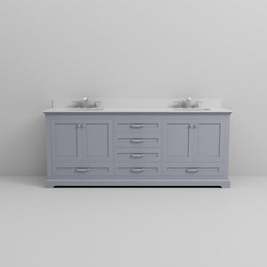 English Elm Dark Grey Double Bath Vanity 80" W x 22" D with White Quartz Top, Soft-Close Storage & Faucet Set B2731P258403