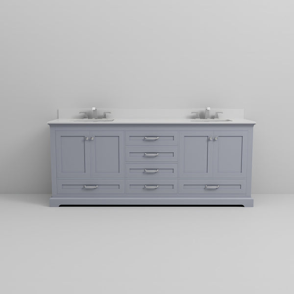 English Elm Dark Grey Double Bath Vanity 80" W x 22" D with White Quartz Top, Soft-Close Storage & Faucet Set B2731P258403