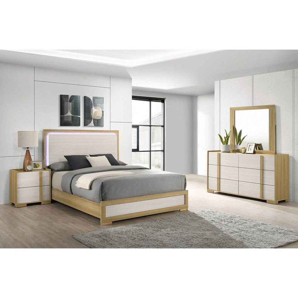 English Elm Lincoln Eastern King Bedroom Set with Led Headboard Two-tone Wood and White Panels B062S01564