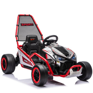 English Elm 24v Dual Motor Kids Go Kart with Drift Mode Roll Cage and Rear Suspension Ages 6 to 12 Red W1578P454055