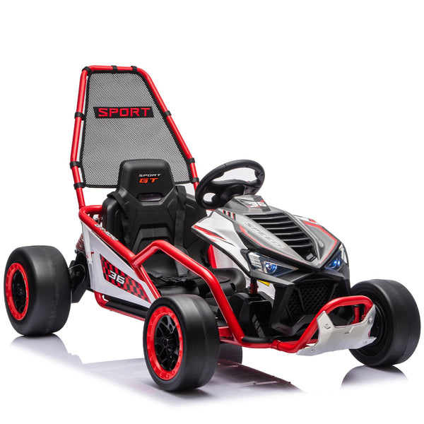 English Elm 24v Dual Motor Kids Go Kart with Drift Mode Roll Cage and Rear Suspension Ages 6 to 12 Red W1578P454055