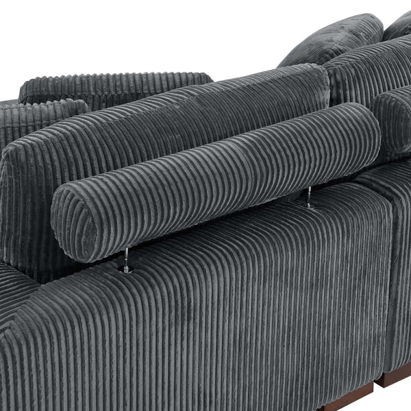 English Elm Large Corduroy Double Chaise Sectional Sofa with Lumbar Support for Spacious Living Rooms Dark Gray B2748S00014