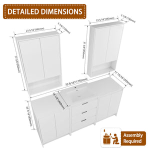 English Elm 72" Freestanding Bathroom Vanity With Resin Sink, Soft-Close Doors & Ample Storage For Modern Style W999S00428