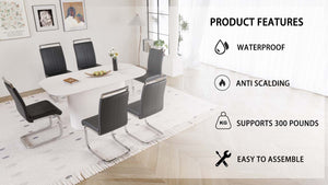 English Elm 63" Modern-Medieval Cream Dining Table Set With 6 Pu Armless Chairs & Silver Metal Legs For Style W2189S00675