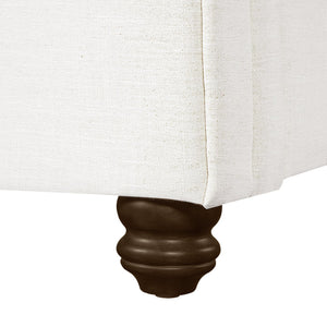 English Elm Queen Linen Upholstered Bed Frame Thick Rolled Headboard Solid Rubberwood Legs Bedroom White N757Q384827W