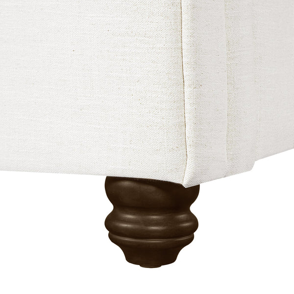 English Elm Queen Linen Upholstered Bed Frame Thick Rolled Headboard Solid Rubberwood Legs Bedroom White N757Q384827W