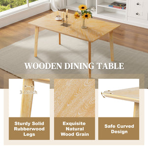 English Elm 6 Piece Farmhouse Dining Set Rubberwood Legs Tufted Chairs Bench Natural Ash Table N752S600015D