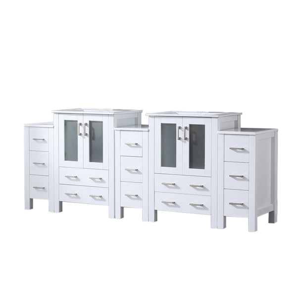 English Elm Volez Solid Wood 84" Double Bath Vanity with Side Cabinets, 13 Drawers, Soft-Close, White Ceramic Top B2731P337022