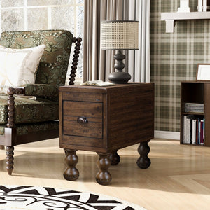 English Elm Solid Wood End Table - Vintage-Inspired Narrow Nightstand With Drawer For Small Spaces, Easy Assembly W1202P176734-GIGA
