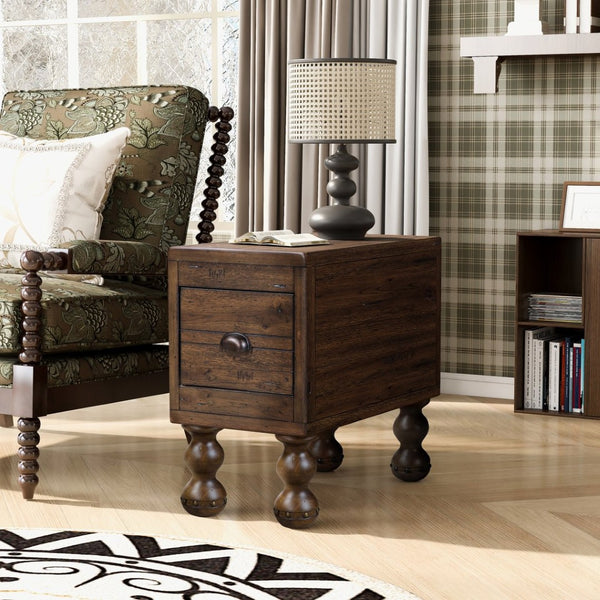 English Elm Solid Wood End Table - Vintage-Inspired Narrow Nightstand With Drawer For Small Spaces, Easy Assembly W1202P176734-GIGA