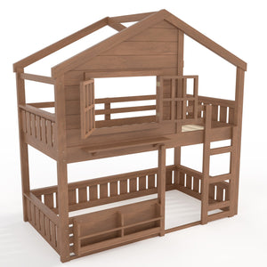 English Elm Full Bunk Bed with Trundle Bookshelf Storage Pine Frame Car Design for Kids W1580S00521