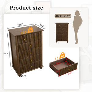 English Elm Fluted Mid-Century 5-Drawer Dresser with Metal Handles — Stylish Vertical Grooves, Sturdy Storage Solution Walnut 42.32 L x 21.06 W x 11.81 H W1716P330707