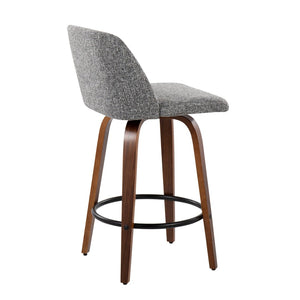 English Elm Toriano Mid-Century Modern Counter Stool Set Of 2 In Walnut Wood With Grey Fabric & Black Footrest B202S00450-GIGA