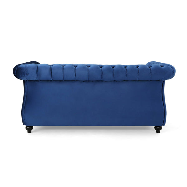 English Elm Christopher Knight Home® - LOVESEAT Plush Velvet Tufted Diamond Stitch with Nailhead Trim and Scrolled Arms for Luxe Comfort Navy Blue 63045.00NVLTNBLU