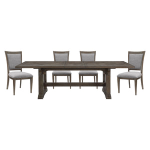 English Elm Classic Ash Veneer Extendable Dining Set with Four Upholstered Chairs Seats Six B011S02466