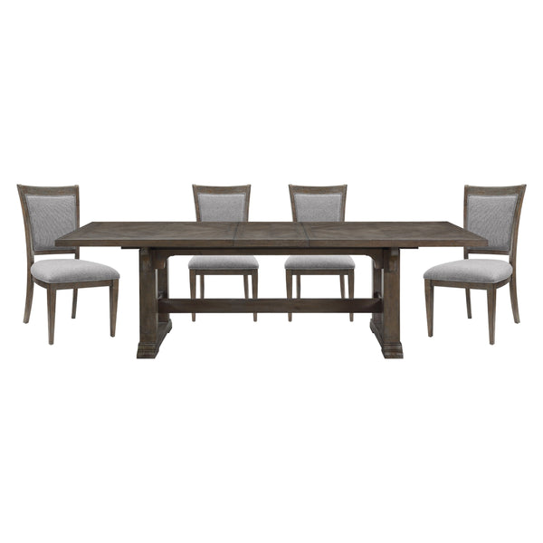 English Elm Classic Ash Veneer Extendable Dining Set with Four Upholstered Chairs Seats Six B011S02466