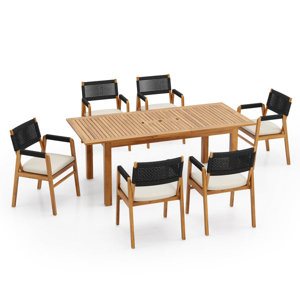 English Elm Christopher Knight Home® - Outdoor 7-Piece Rustic Acacia Expandable Dining Set With Cushions - Perfect For Relaxed Gatherings! N773P210139B6_68892.00SNTS