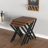 English Elm Kira Nesting Table 3-Pieces, Metal Legs Wood Base Nesting Table, Walnut