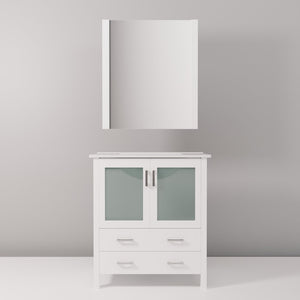 English Elm White Bath Vanity Set With Ceramic Top, Soft-Close Drawers & Matching Mirror For Small Spaces B2731S00722-GIGA