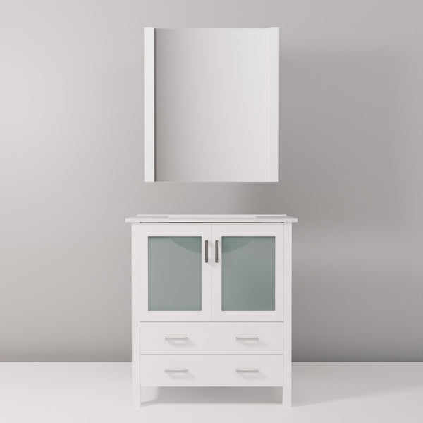 English Elm White Bath Vanity Set With Ceramic Top, Soft-Close Drawers & Matching Mirror For Small Spaces B2731S00722-GIGA