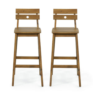 English Elm Christopher Knight Home® - ASHLYN Acacia Barstools Set of 2 - Rustic Teak Finish Outdoor/Indoor Stools with Backs, 400 lb Capacity 71890.00