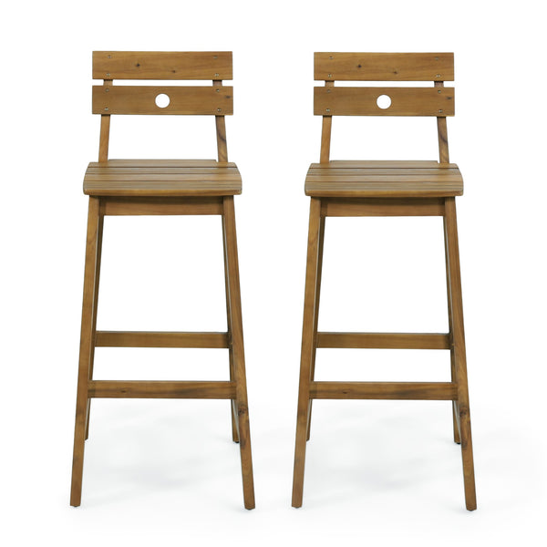 English Elm Christopher Knight Home® - ASHLYN Acacia Barstools Set of 2 - Rustic Teak Finish Outdoor/Indoor Stools with Backs, 400 lb Capacity 71890.00