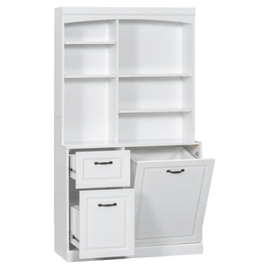 English Elm Bathroom Tall Storage Cabinet with Tilt-Out Hamper, 70.9" Linen Tower, 2 Drawers, Adjustable Shelves, White Finish N725P278420K