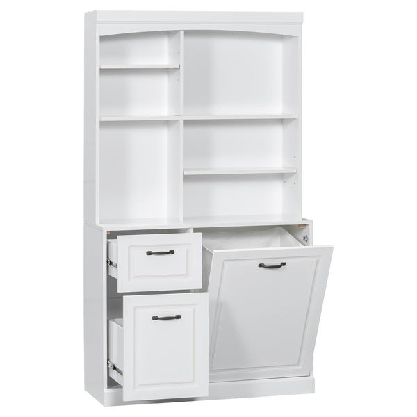 English Elm Bathroom Tall Storage Cabinet with Tilt-Out Hamper, 70.9" Linen Tower, 2 Drawers, Adjustable Shelves, White Finish N725P278420K