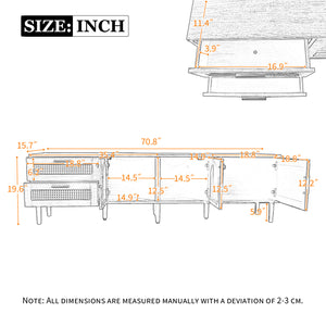 English Elm Rattan Black TV Stand with 3 Cabinets & 2 Rattan Drawers, LED Media Console, Cable Management, 80" N710P206015B