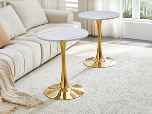 English Elm Round Faux Marble Tulip Dining Table Mid Century Pedestal Base for Compact Kitchens Gold+White W2920P395717
