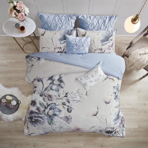 English Elm 8 Madison Park Cassandra Cotton Printed Comforter Set Queen – Shabby Chic Floral Elegance, OEKO-TEX Certified Comfort Blue 18.9 L x 13.78 W x 10.63 H B03597238