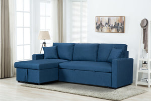 English Elm Sorrelle Linen Sleeper Sectional with Reversible Chaise and Hidden Storage Compartment Blue B2749S00039