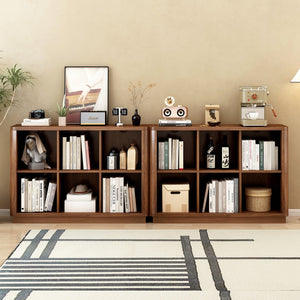 English Elm 6 Cube Farmhouse Bookcase Low Horizontal Wood Shelf Walnut Finish for Living Room W2641P460042