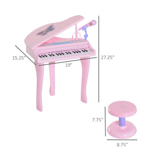 English Elm Qaba 37-Key Kids Piano Toy with Mic, Stool, LED Learn Mode, 22 Songs, MP3/USB, Record/Playback W2225P249793